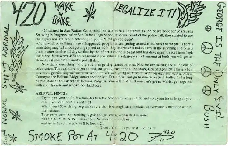 פלייר ה-420 המקורי שחולק בהופעה של ה'גרייטפול דד' ב-1990
